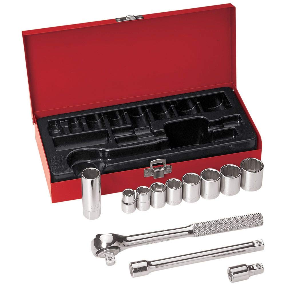 Klein Tools 65504 3/8-Inch Drive Socket Wrench Set, with 12-Point and 6-Point, and Spark Plug Socket