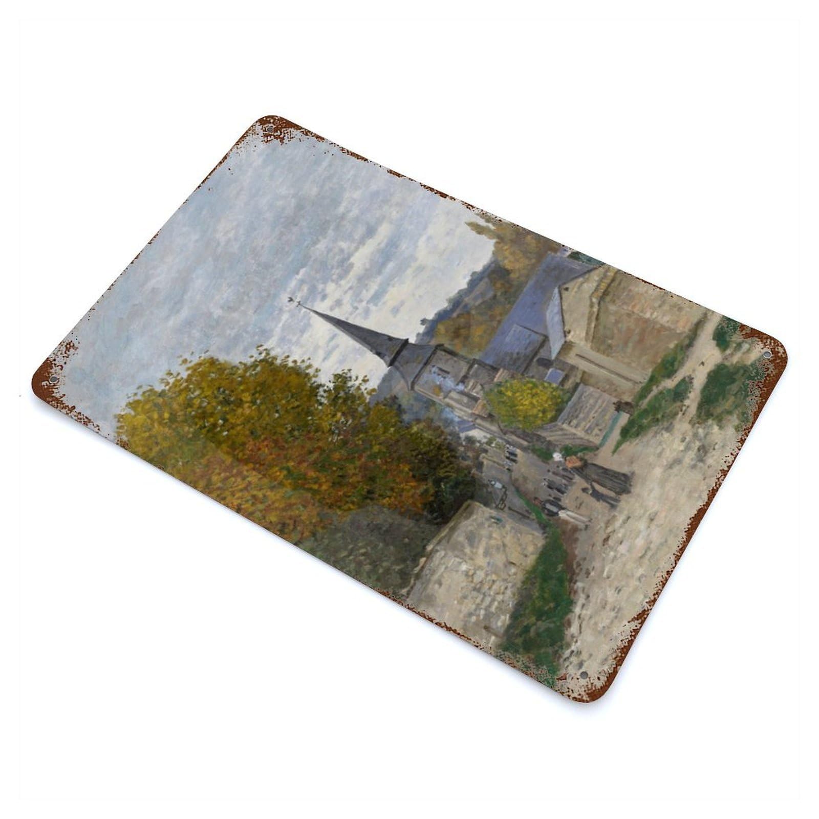 Aged Metal Wall Plaque with Street in Sainte Adresse Design 11.8"x7.9", for Basement, Hobby Room And Garage Decor, Farmhouse Wall Decor