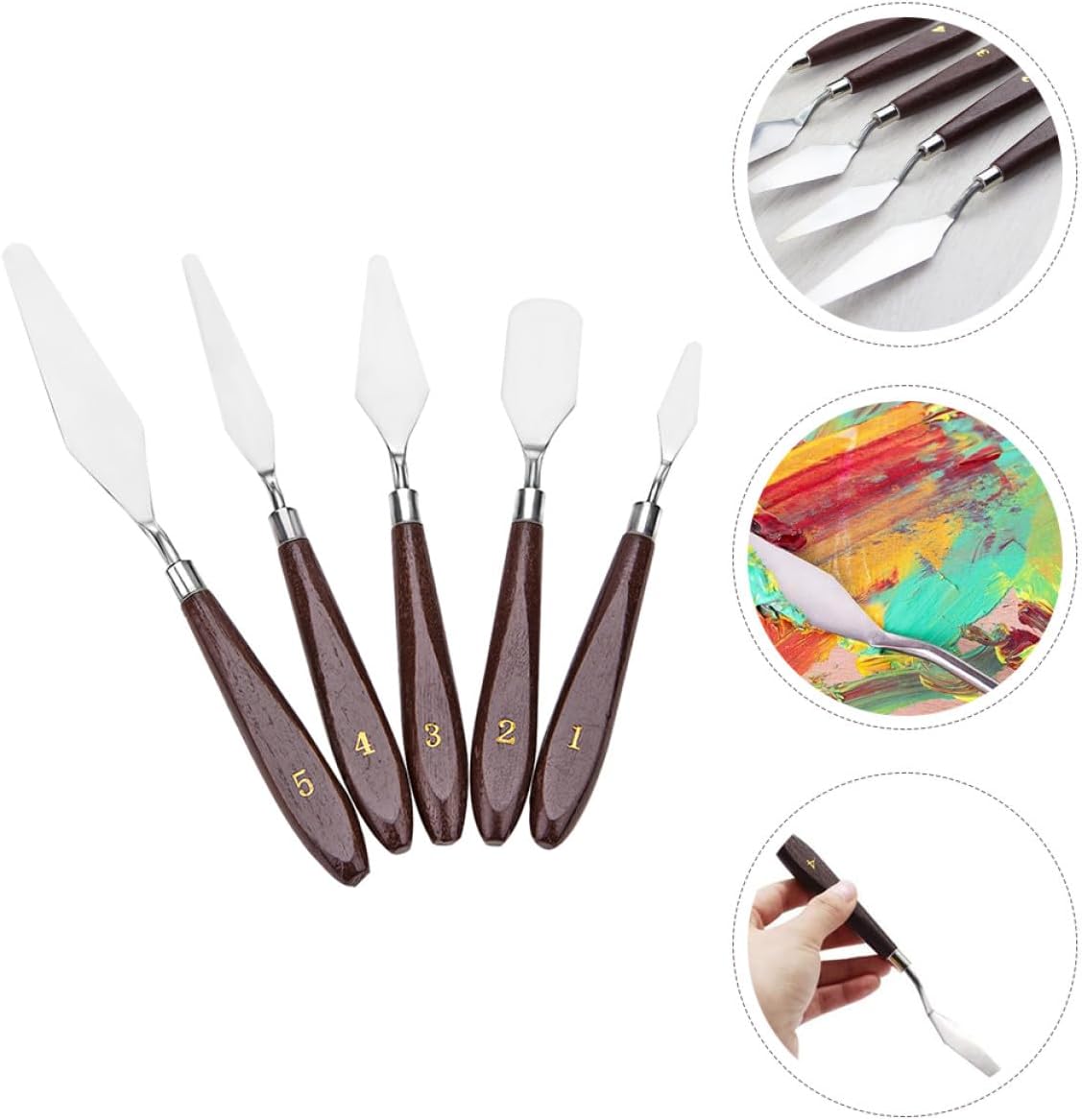 STOBAZA 5Pcs Stainless Steel Oil Painting Spatulas with Wooden Handles Lightweight Canvas Painting Tools for Mixing Smoothing and Color Stirring Portable Artist Palette Knives