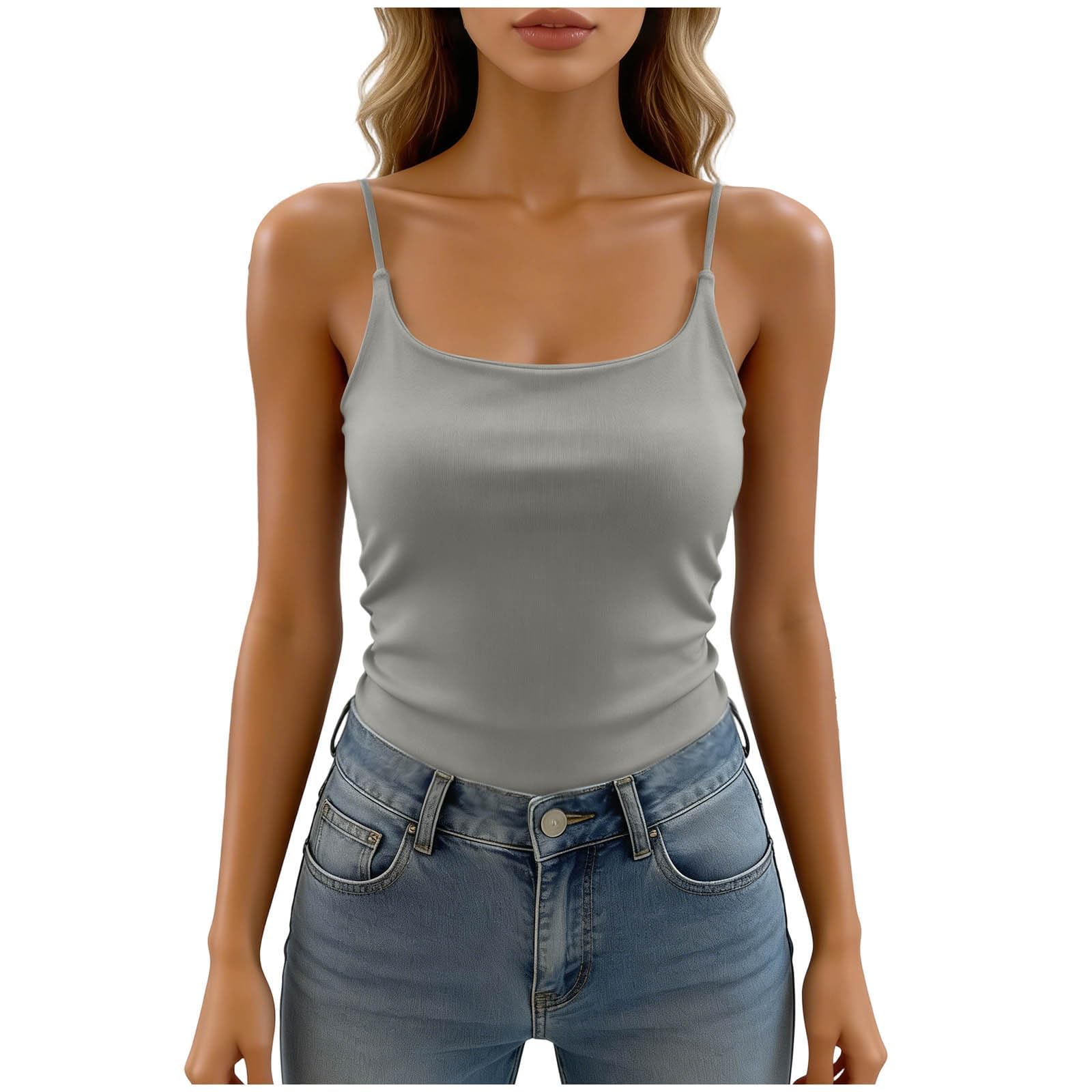 Genérico Camiseta de Tirantes Finos Mujer con Sujetador Incorporado Cuello Cuadrado Corto Ajustable Ideal para Uso Diario Yoga Entrenamientos y Actividades Casuales Camisetas con Sujetador Acolchado