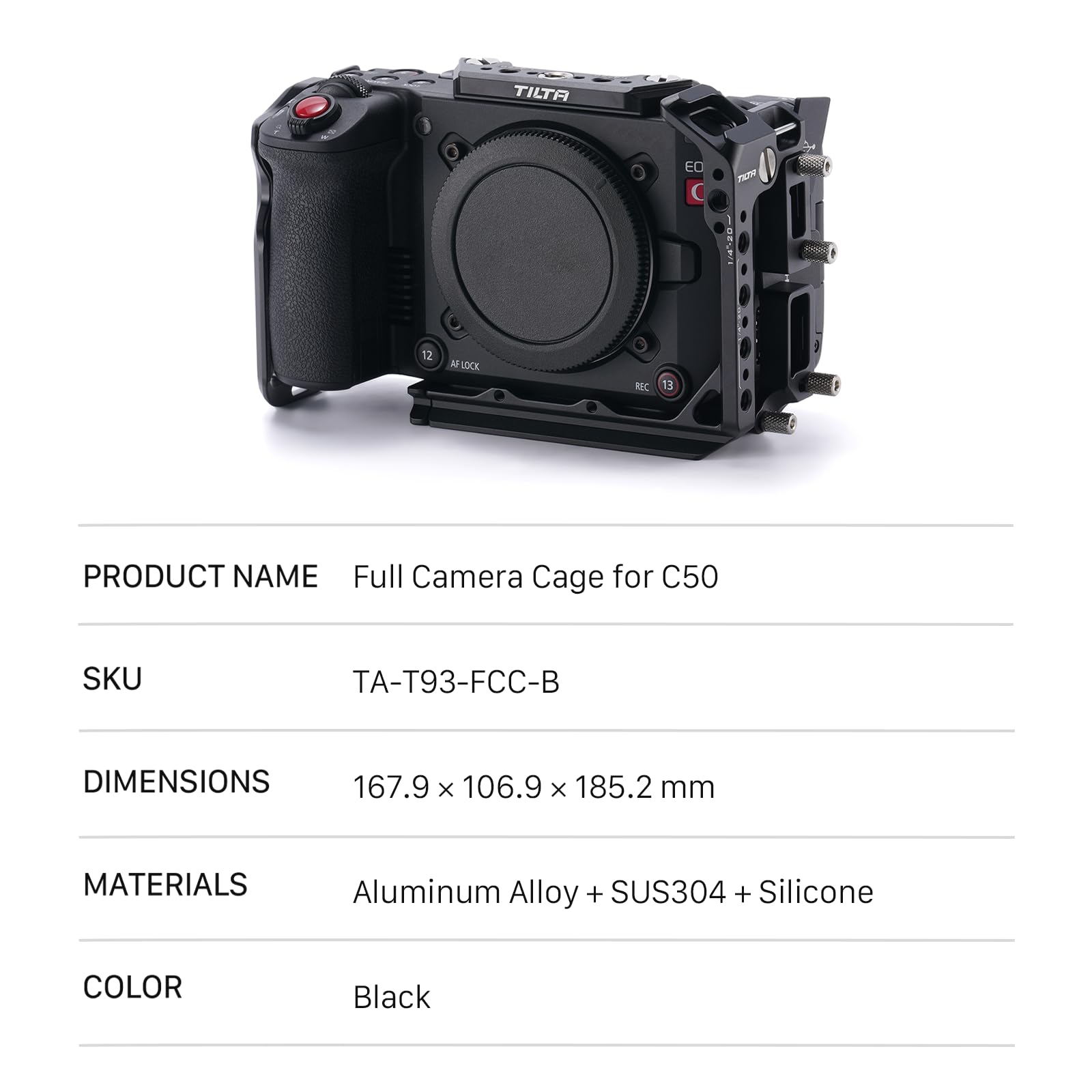 Tilta Gabbia C50, Gabbia Completa per Fotocamera Compatibile con C50 con Morsetti per Cavi - Nero - Nero TA-T93-FCC-B
