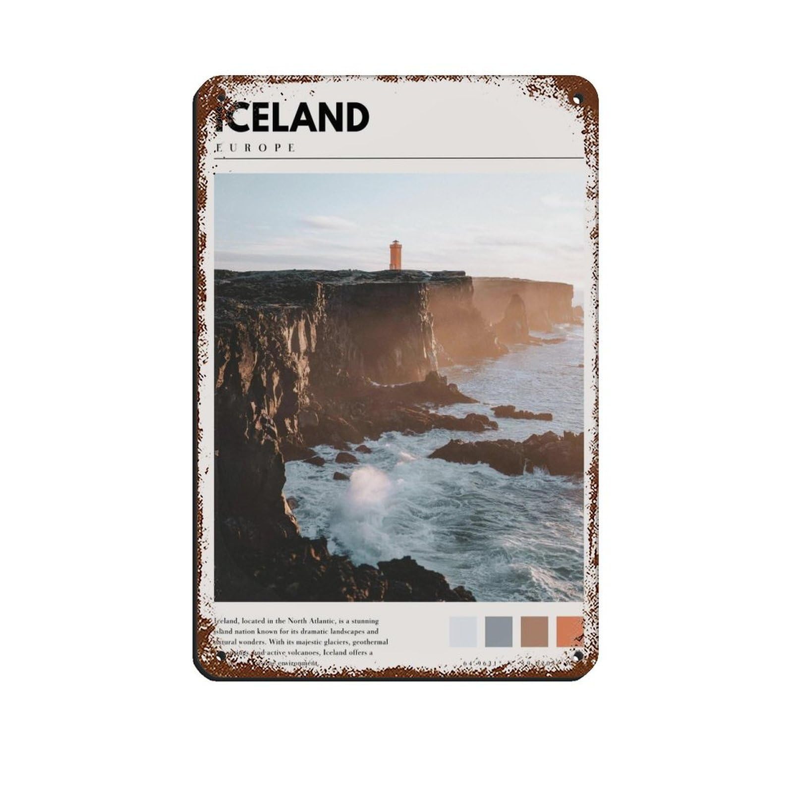 Iceland Poster Iceland Photography Art Retro Poster Metal Tin Sign Chic Art Retro Iron Painting Bar People Cave Cafe Family Garage Poster Wall Decoration 8x12inch(20x30cm)