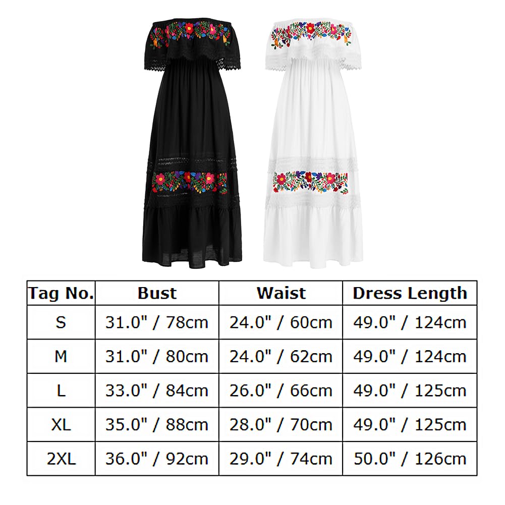 Odizli Abito da donna lungo estivo spento a spalla messicano boho floreale ricamo pizzo a linee A maxi