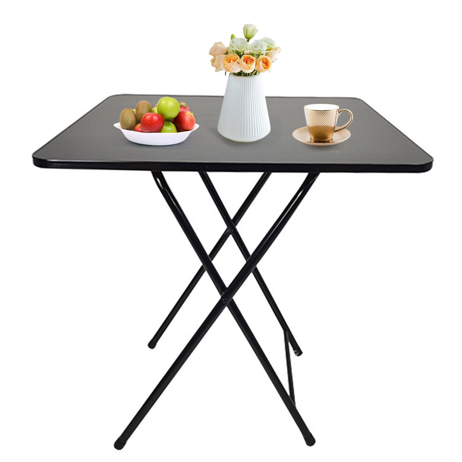Table pliante 60 x 70 cm, table de salle à manger carrée pour utilisation intérieure et extérieure, tables d'appoint camping en forme X, petit bureau domicile, plateau TV, pique-nique, Noir 60 cm