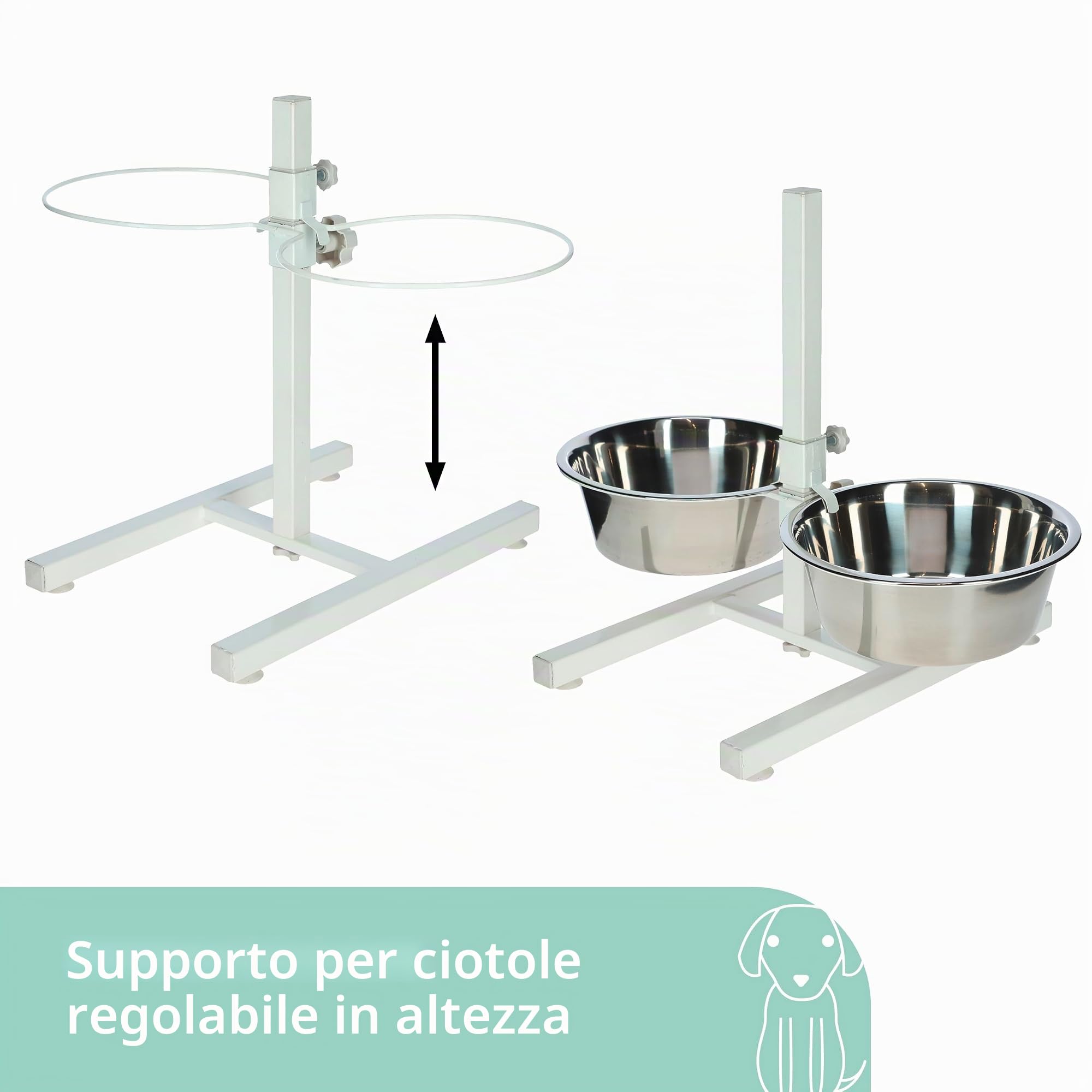 Kerbl Food Bar, ciotola per l'alimentazione del cane, regolabile in altezza, ciotole in acciaio inox, 1800 ml, 2800 ml