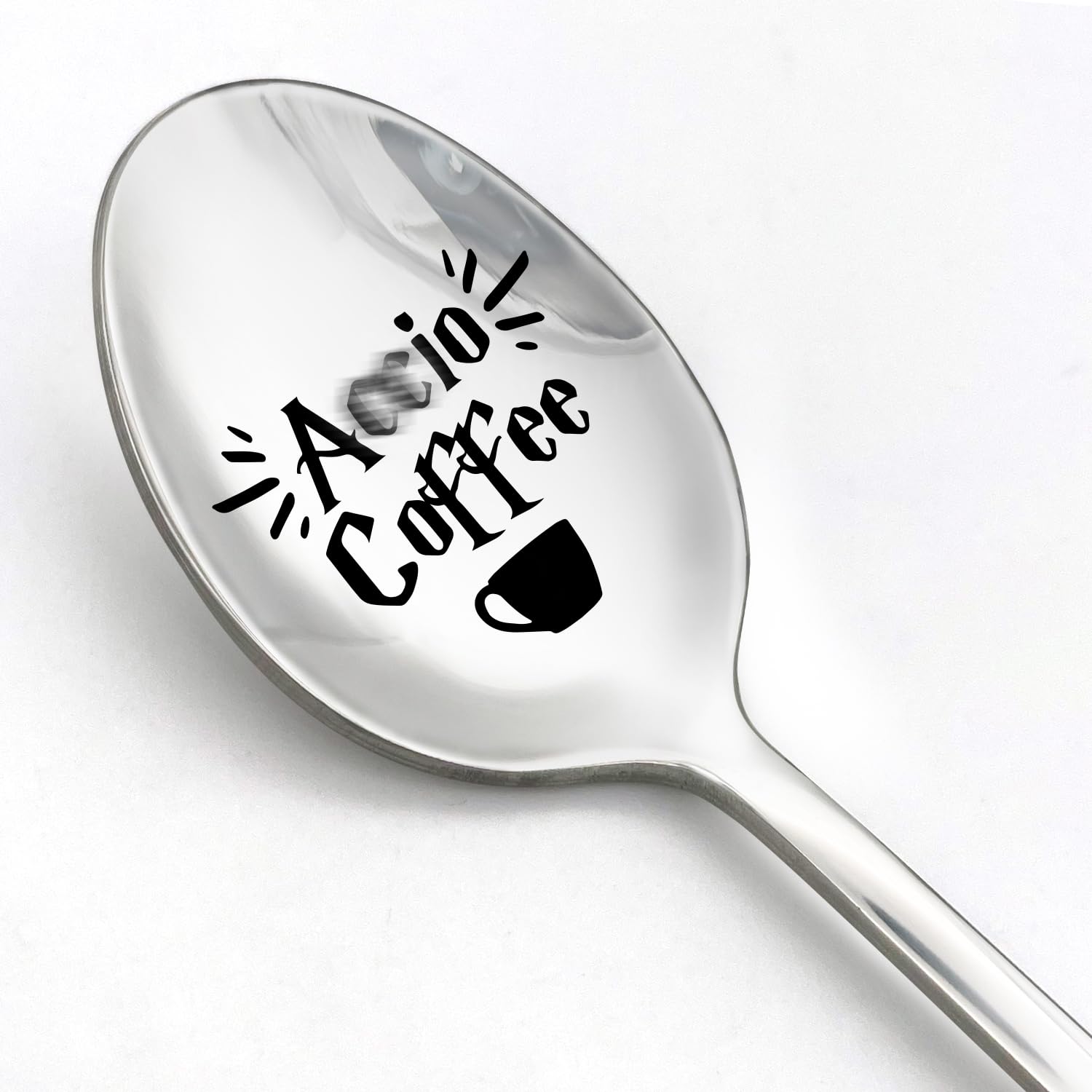 WHING Funny Coffee Spoon Engraved Stainless Steel Spoon, Coffee Magic Spoon for Fans Coffee lovers, Book Lover Bookworm Friends Birthday Graduation Christmas Gifts
