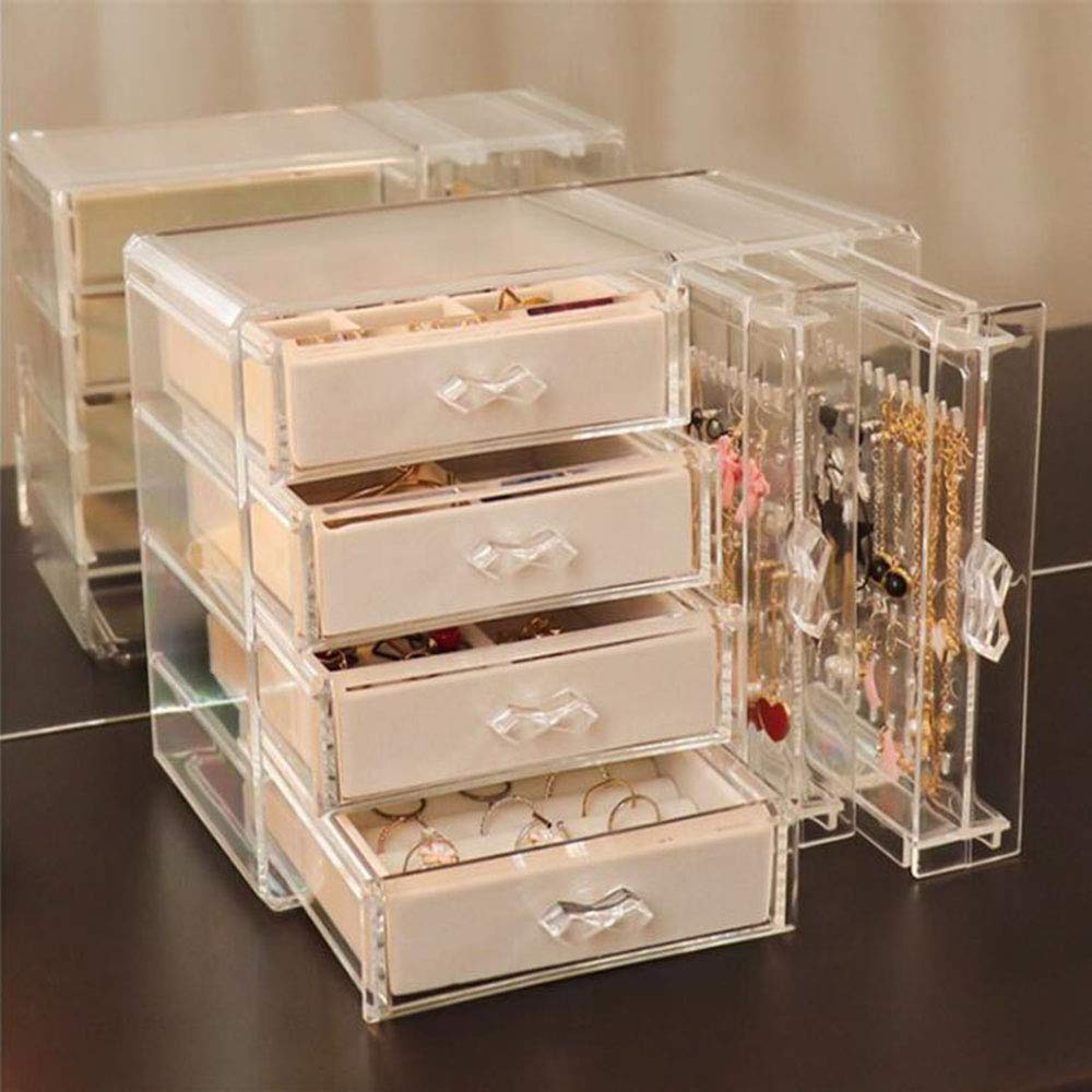 Guolich Jewellery Velvet Organiser Box Clear Acrylic Storage with 6 Drawers for Earring Bangle Brace