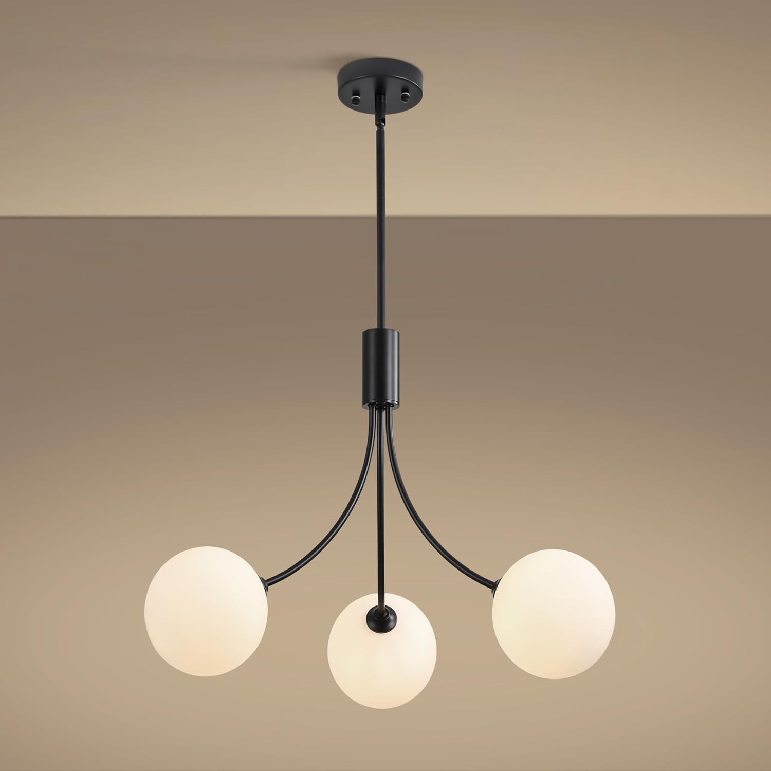 Modern Black Chandelier 3-Light Sputnik Globe Glass Ceiling Light Fixture, Mid Century Vintage Pendant Light for Dining Room, Adjustable Hanging Farmhouse Chandelier for Kitchen, Office, Entryway