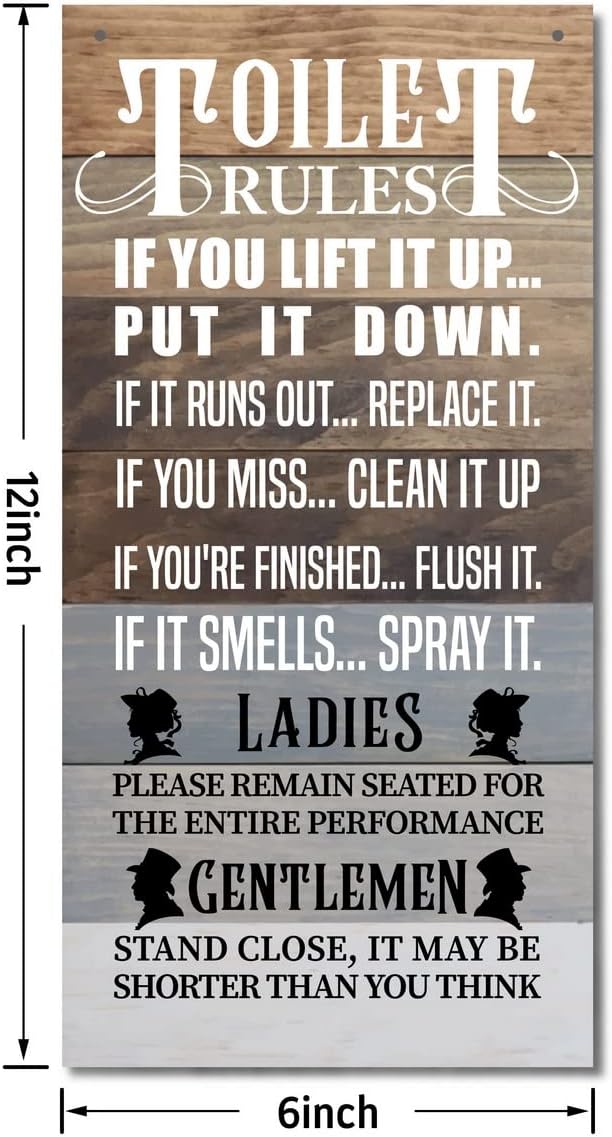 Hanging Bathroom Rules Wood Decor Sign, Rustic Toilet Rules Wooden Signs, Bathroom Rules Door Sign, Hanging Wood Sign Toilet Decor, Funny Bathroom Signs Wall Decor (Toilet Rules) - Image 3