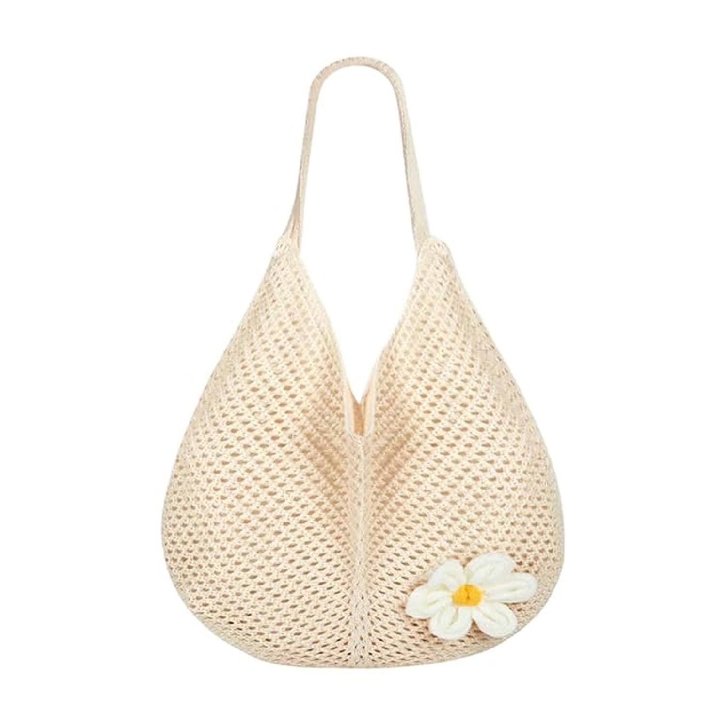 cybersnc Tote Bag for Women Crochet Mesh Beach Shoulder Bag Knitted Summer Vacation Handbag with Flower Brooch Lightweight Large Capacity Casual Travel Shopping Shoulder Bag for Women Stylish Design-picture-47