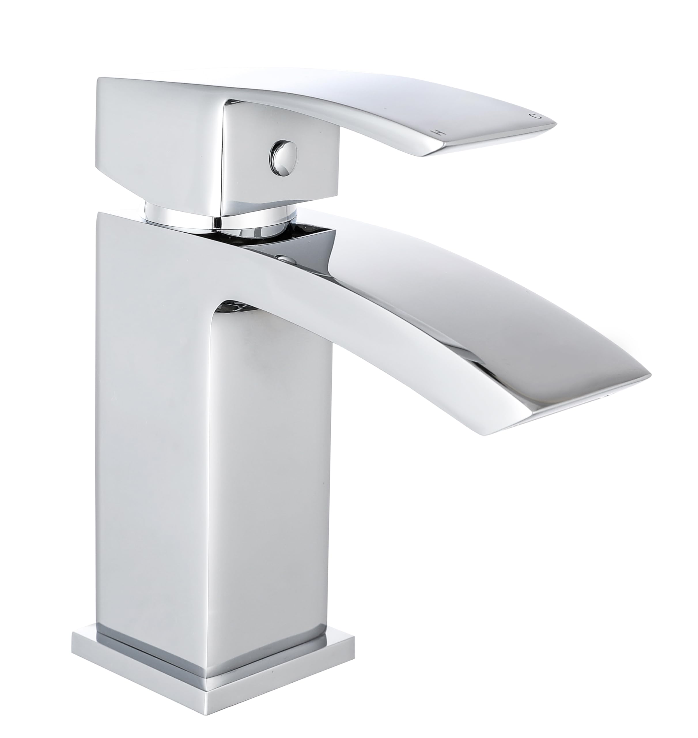 VeeBath Tidal Mono Basin Mixer Tap with Waste – Chrome Finish, Squared Edge Single Lever, Modern Deck Mounted Bathroom Tap, Contemporary Bathroom Mixer Taps for Basins