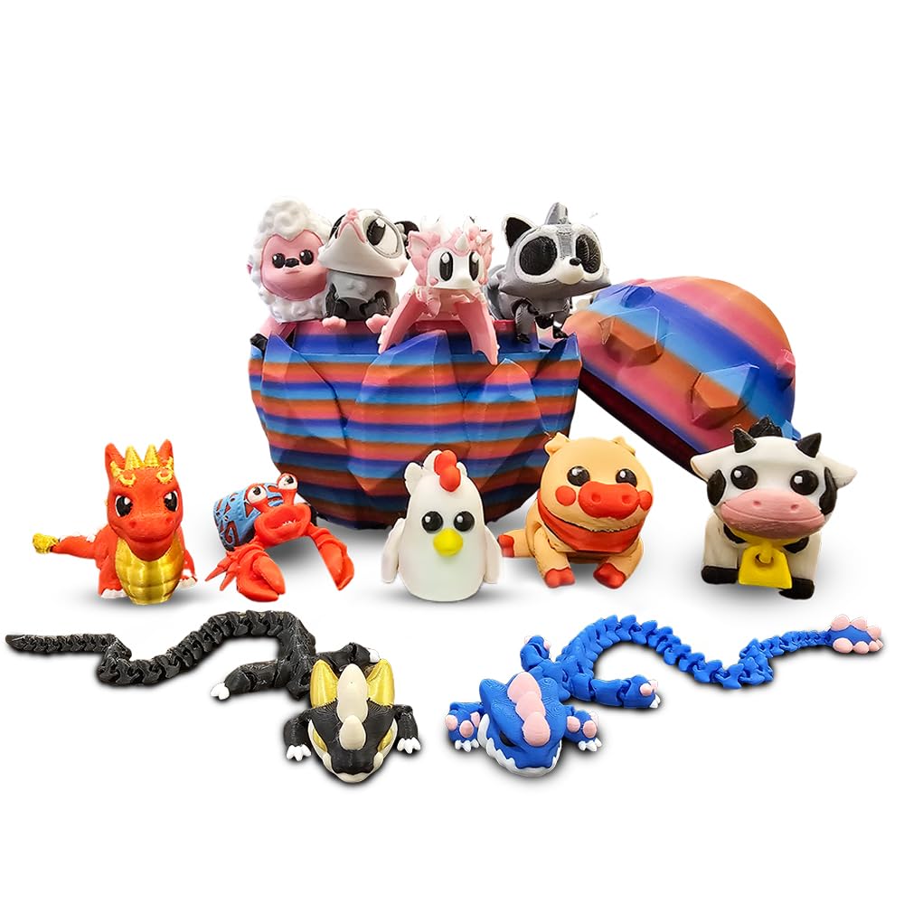 10 Articulated Figurines in Jumbo Multi-Color Egg, Autism Sensory Fidget, ADHD Stress Relief, Unique Gift Idea, Easter Basket Stuffer, Surprise Set (