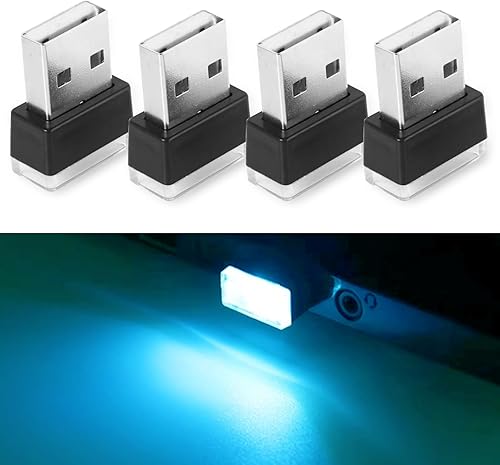 4 lámparas LED USB para el interior del automóvil, mini luces LED USB para decoración del automóvil, kit de iluminación ambiental, interfaz USB