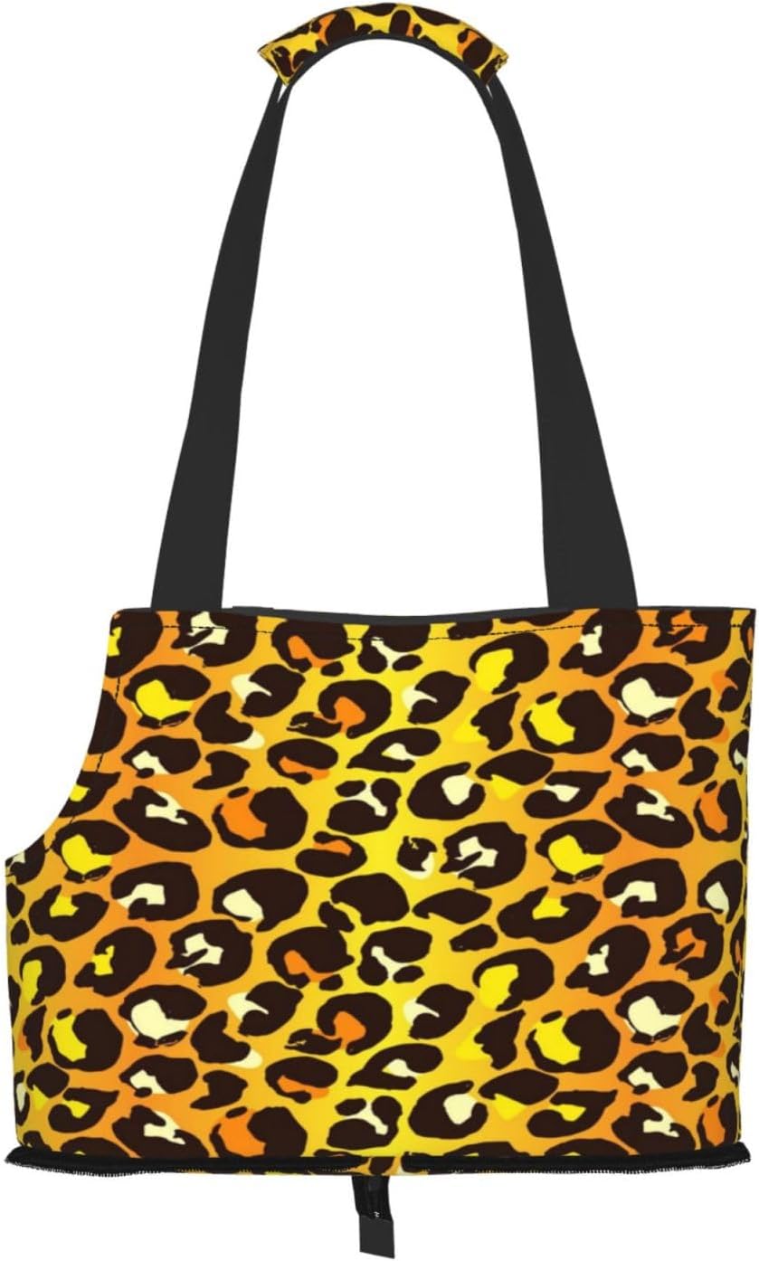 Yellow Leopard Print Pattern Portable Pet Purse Carrier Sling, Hands-Free Travel Dog and Cat Carrier for Small Dogs and Cats