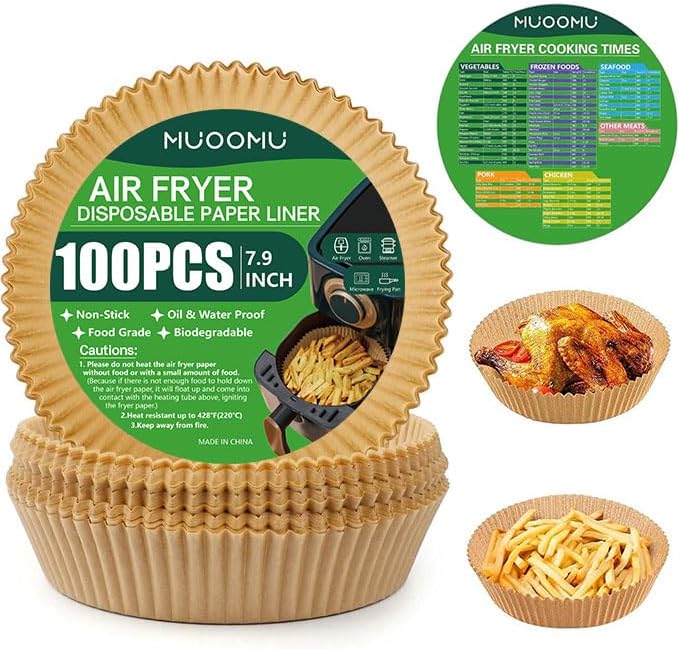 air fryer disposable paper liner, 100pcs non-stick round parchment paper, air fryer accessories, oil proof, water proof, cooking baking roasting filter paper for microwave oven frying pan(7.9inch) round-7.9''(5-8qt)