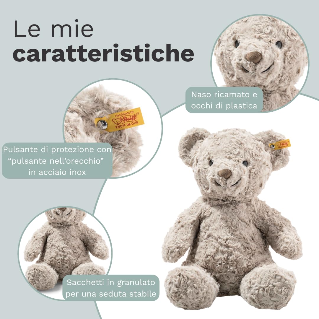 Steiff Peluche Orsacchiotto Honey, dolce animale di stoffa per bambini, ragazzi e ragazze, Friends, pupazzo di 38 cm, grigio chiaro, 113437