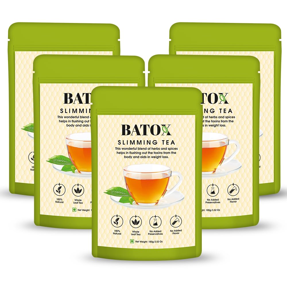 Batox Slimming Herbal Green Packet 100gm |Natural Blend of 18 Herbs|Detox for Gut Health & Weight Management |Zero Sugar |Wellness Tea For Men & Women |Pack Of 5