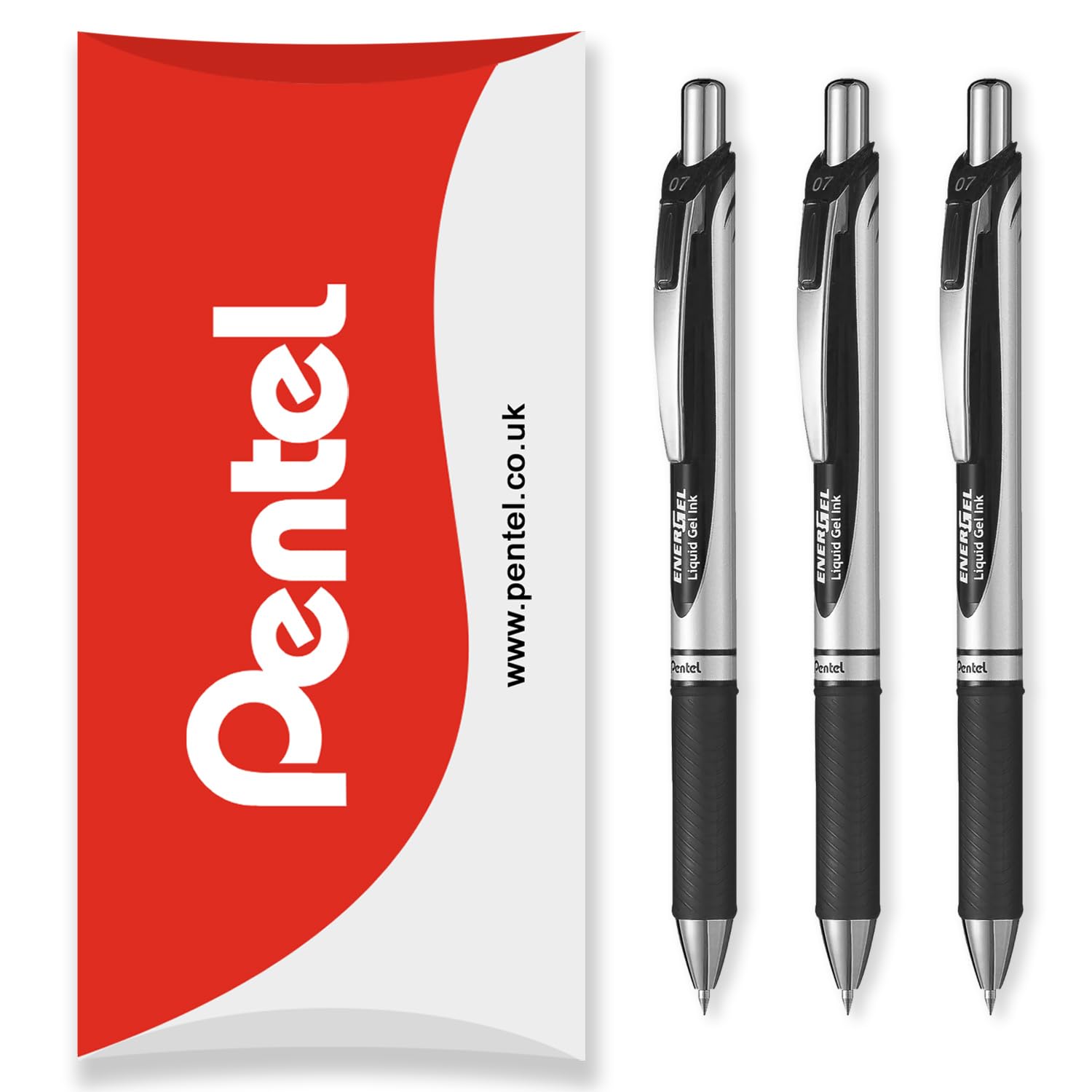 Pentel EnerGel XM BL77 - Retractable Liquid Gel Ink Pen - 0.7mm - 54% Recycled - In Pillow Packaging - Pack of 3 - Black