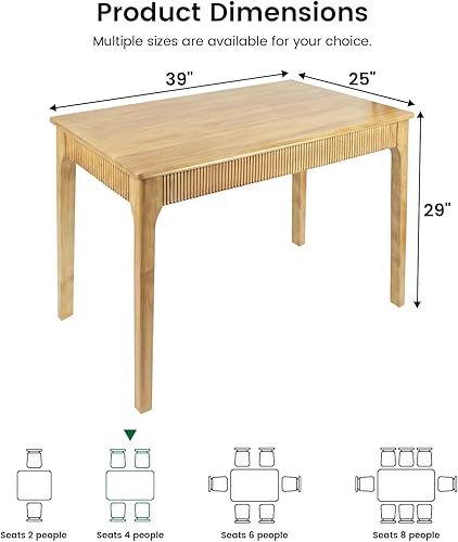 Miniatura 2 de Mesa de comedor de madera maciza de 39 pulgadas, moderna mesa rectangular de madera real, diseño acanalado de mediados de siglo para el hogar,