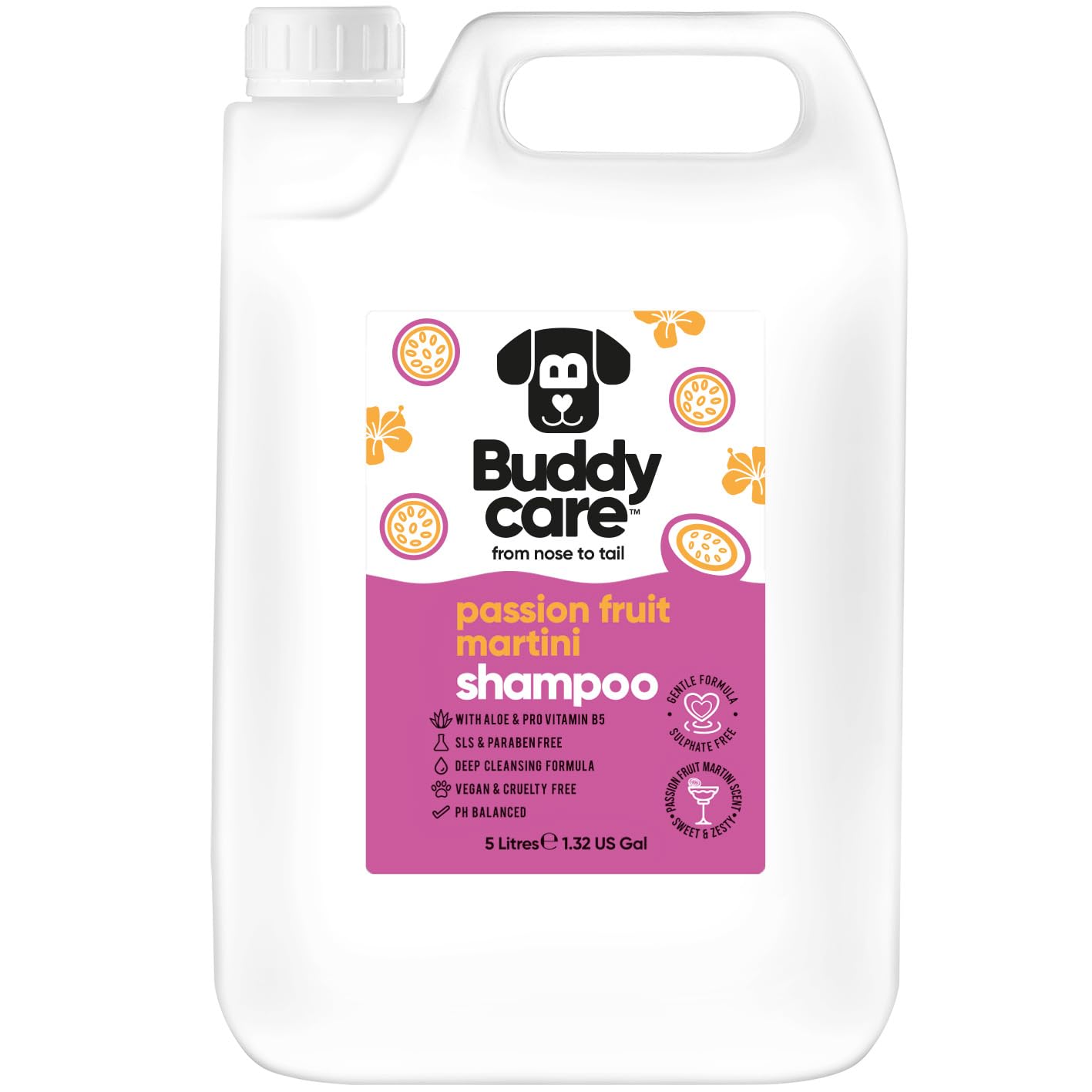 Passionfruit Martini Dog Shampoo by Buddycare | Deep Cleansing Shampoo for Dogs | Passionfruit Martini Scented | With Aloe Vera and Pro Vitamin B5 (5L)