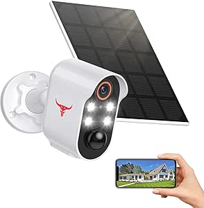 FISHBOT 1080P Wireless Security Camera, Outdoor/Indoor Home Cam with 2-Way Talk, AI Human Detection, Battery Powered, 2.4G WiFi, Cloud Storage, Night Vision (4 Spotlights with Solar Panel) asin的图片