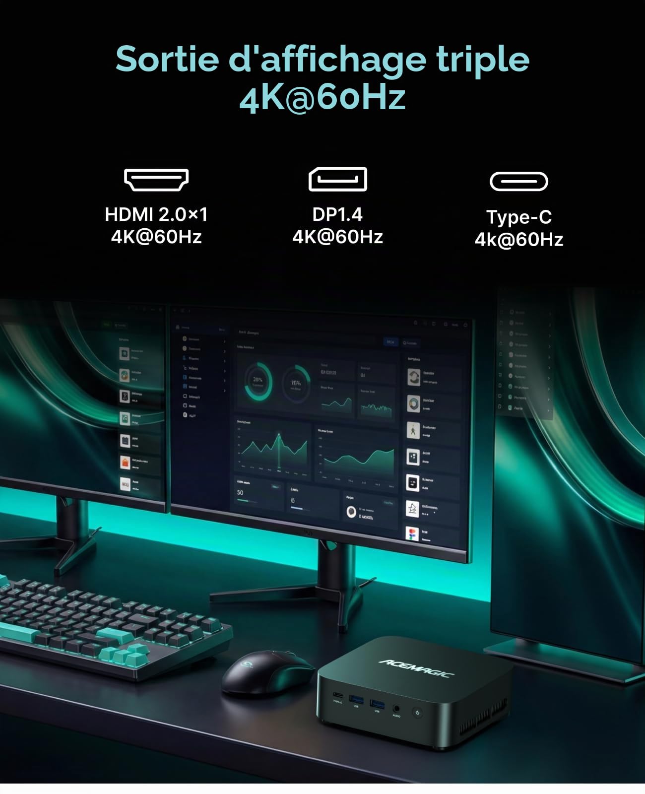 ACEMAGIC M1 Mini PC, AMD Ryzen 7 7735HS jusqu'à 4,75GHz, 24Go LPDDR5 | 512Go NVMe SSD Mini Ordinateur, Windows 11 Pro/4K Triple Display/WiFi 6/BT 5.2/VESA Supporté pour bureau à domicile/Bureau