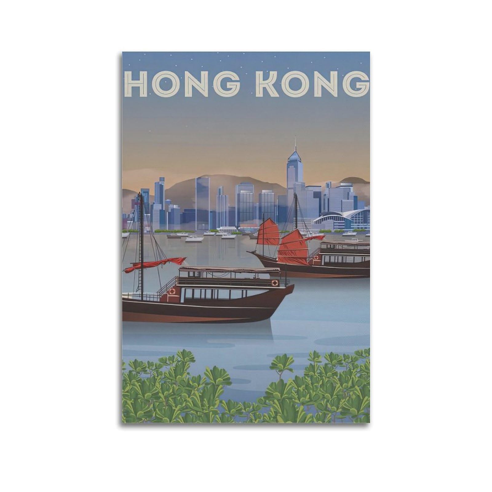 DLJGDS Retro Landscape Poster Illustration Hong Kong Decorative Painting Canvas Wall Posters And Modern Family Bedroom Decor 12x18inch(30x45cm)