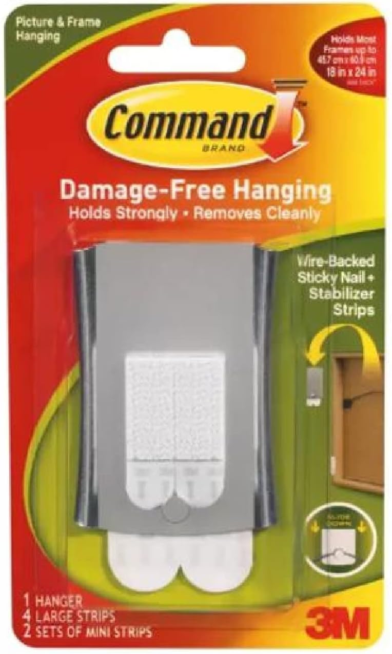Command Universal Frame Hangers, Damage Free Hanging Picture Hangers, No Tools Frame Hanger for Living Spaces, 1 Metal Picture Frame Hanger and 4 Large Command Strips