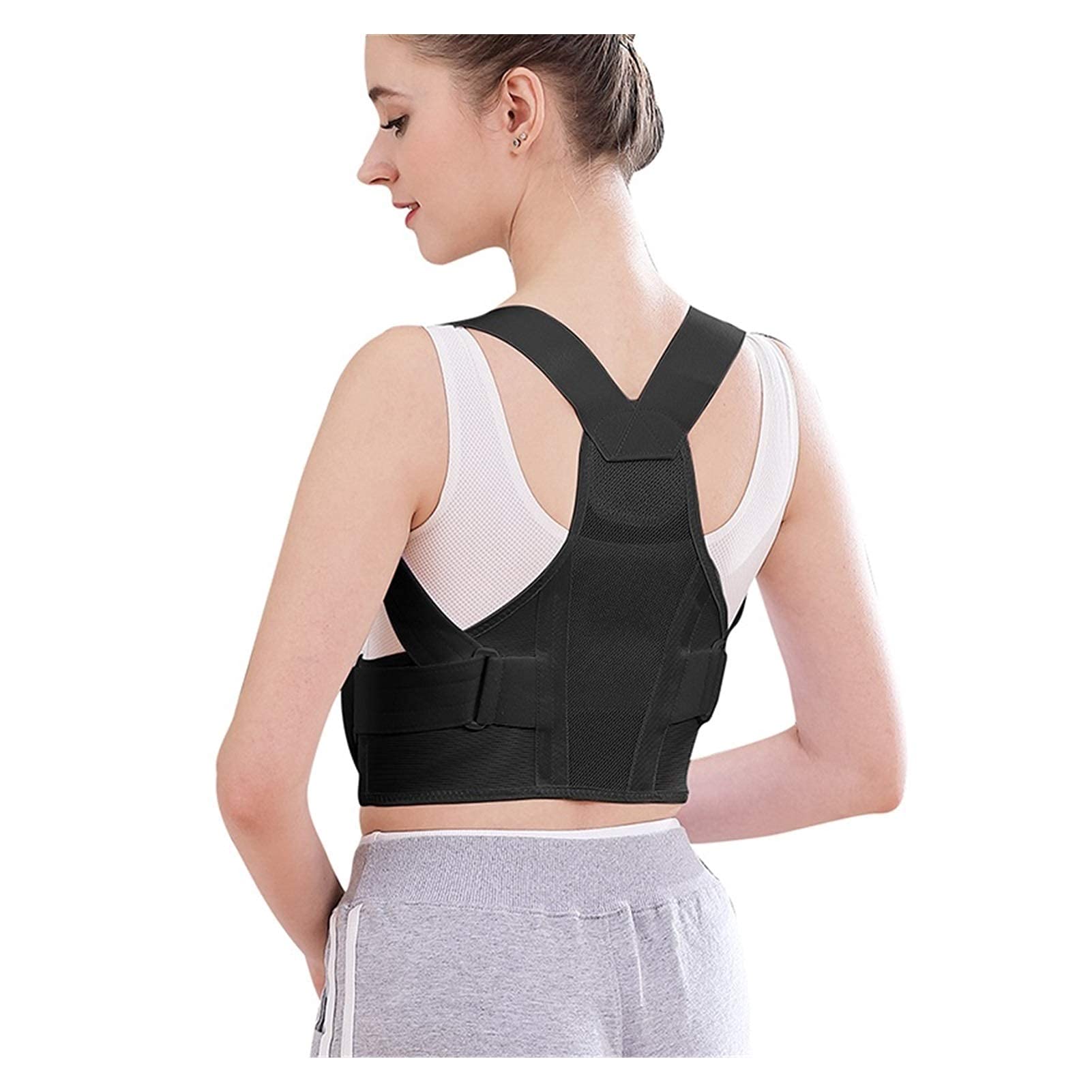 Correttore posturale per la Schiena Cintura di Supporto per clavicola, Colonna vertebrale, Spalle, Sollievo dal Mal di Schiena Correzione della Postura Previene la posizi(Black-L)