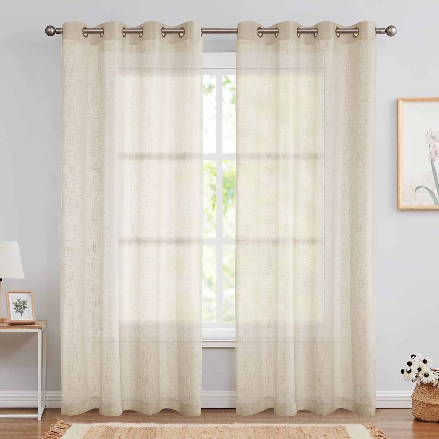 jinchan Sheer Curtains for Living Room 63 inch Long Pale