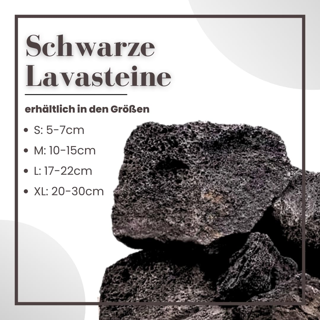 AquaOne Aquarium Steine Schwarze Lavasteine I Natursteine Lava 15kg Mix Größe S-XL I Aquascaping Gestein für Tank I Lavagestein Dekoration Aquascape Deko