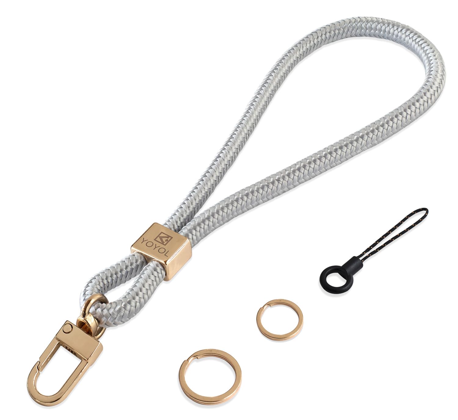 YOYOL Wrist Lanyards Key Chain,Wristlet Strap Holder Strap Holder for Keys,Phones,Wallet, USB,Etc, 155 Silver Gray, 7.6"/Long