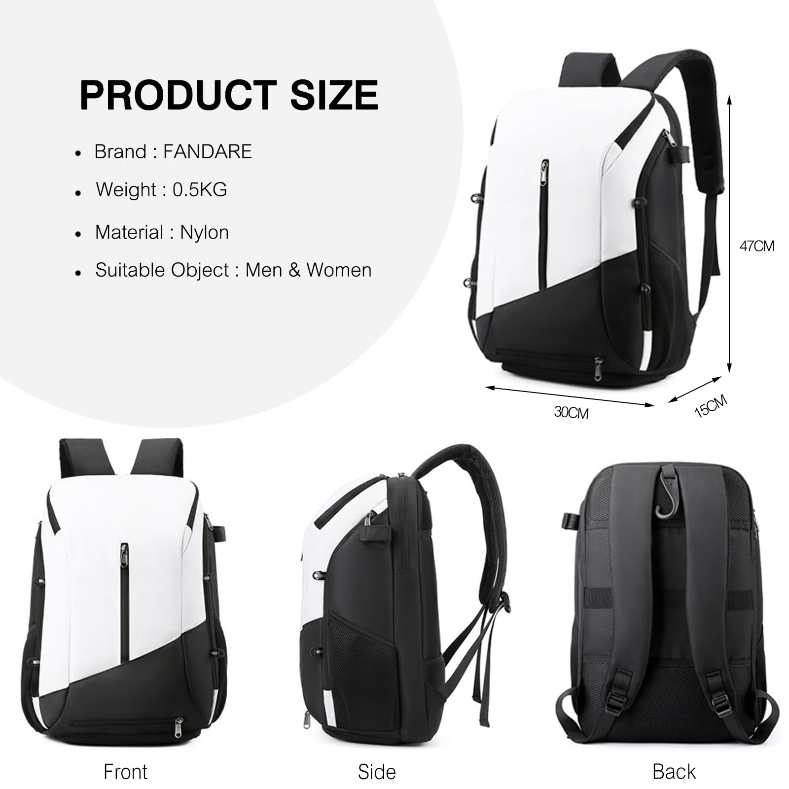 FANDARE Basket Borse per attrezzatura Tennis Badminton Zaini casual Zaino da Escursionismo Uomo Donna Zainetto PC Portatili Borsone Viaggio Zainetto Trekking Cartella con scompartimento di scarpe