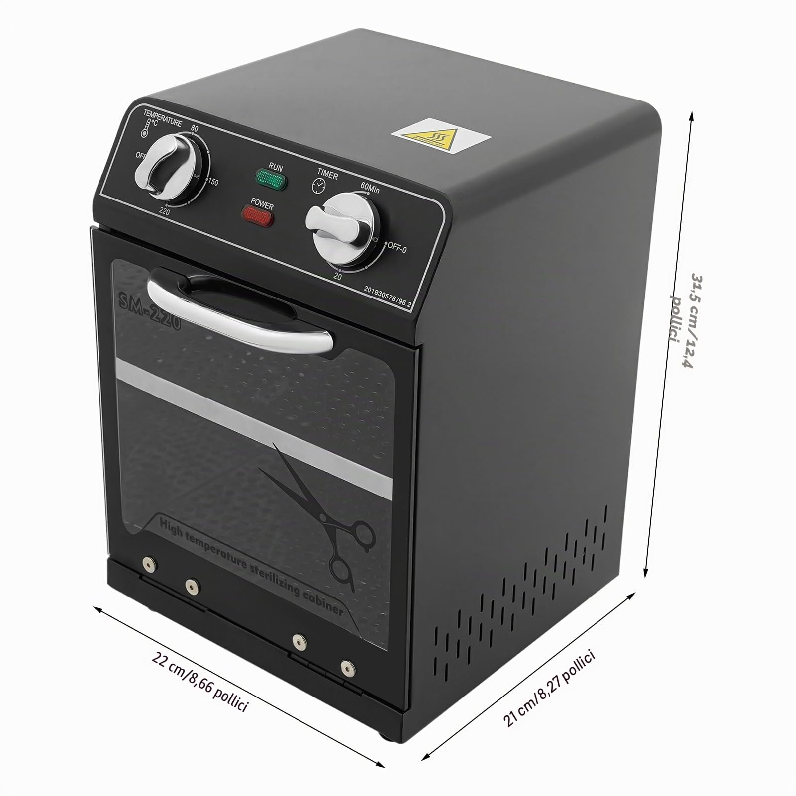 Sterilizzatore ad alta temperatura da 8 litri, sterilizzatore ad alta temperatura e per salone, sterilizzatore ad alta temperatura, per strumenti per unghie, strumenti cosmetici, 22 x 21 x 31,5 cm