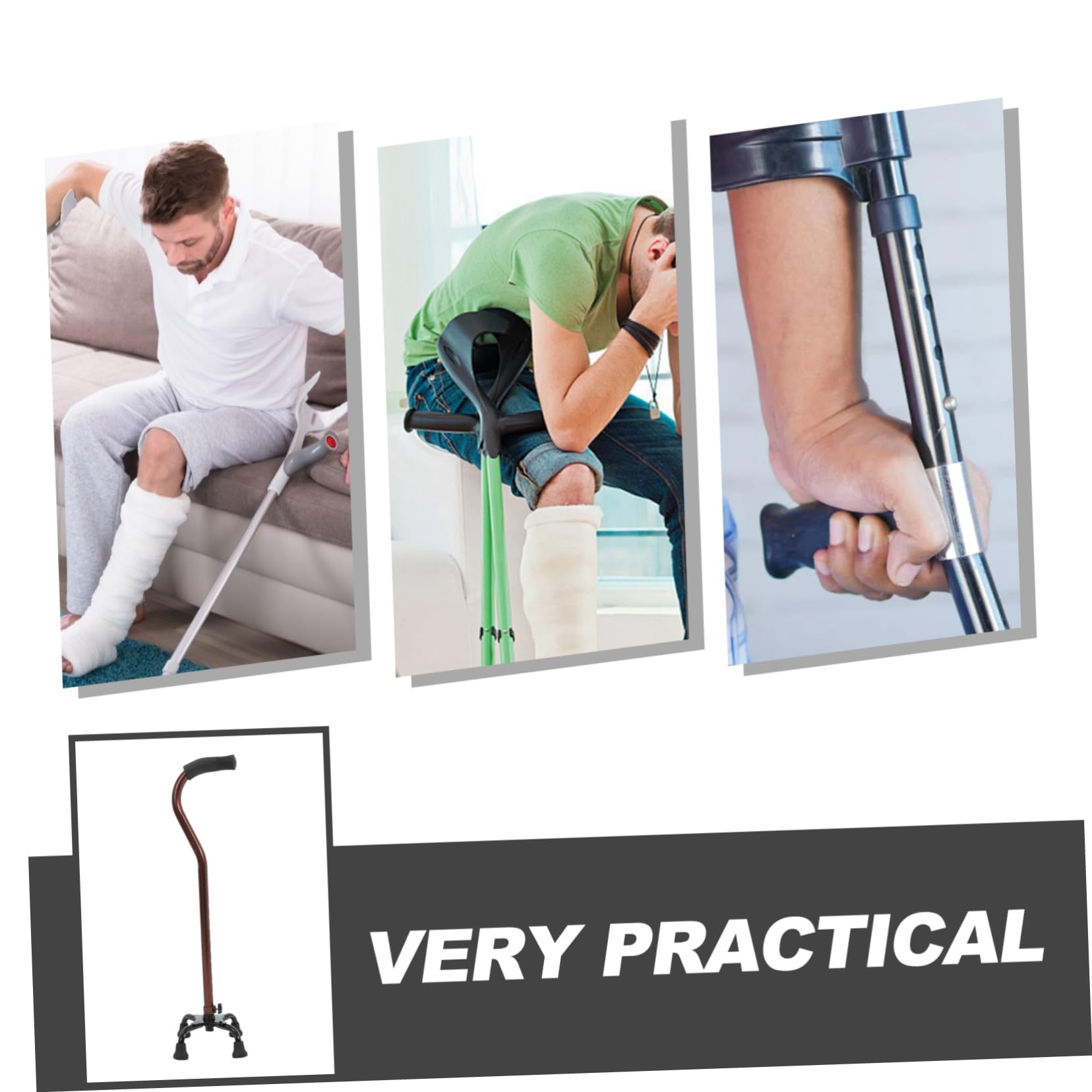 Bastón de Cuatro Patas de Aluminio Negro Empuñadura Recta