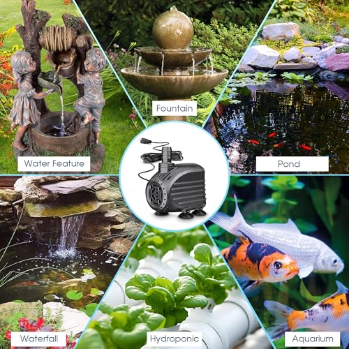 Image of Ultra Quiet Submersible Water Pump 120GPH Size 2.8Lx2.1Wx2.3H in | Water Pump with Dry Burning Protection, 5ft Cord, 3ft High Lift for Fountains, Waterfall, Hydroponics, Aquariums KF202