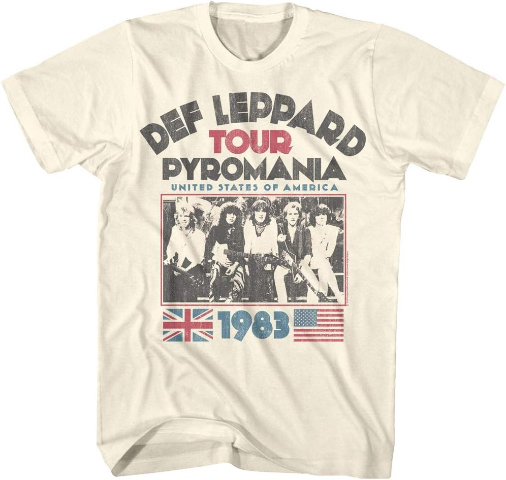 Def Leppard Rock Band T Shirts - 1983 USA Pyromania Tour, Crew Neck, Short Sleeve Shirt - Vintage Band T Shirt for Men, Women