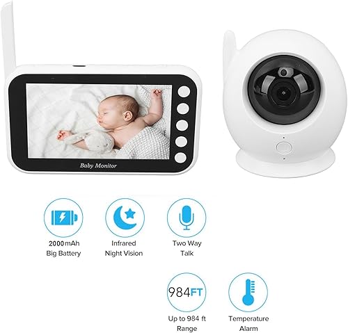 Miniatura 7 de Monitor de bebé, 4.3 720P HD Intercomunicador de doble vía, video giratorio de 360 con cámara y audio, recordatorio de alimentación del bebé y