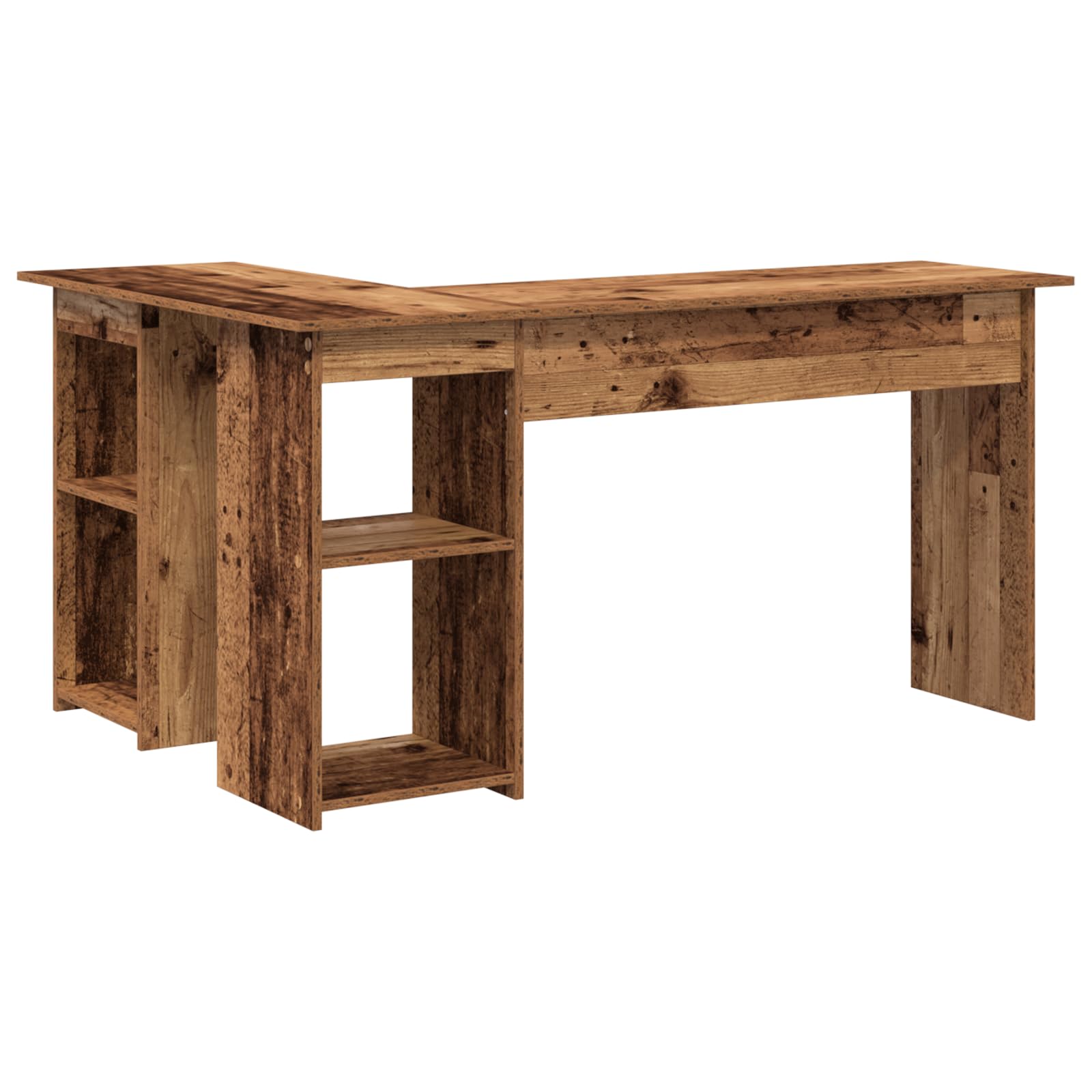 Scrivania per computer a forma di L con effetto legno antico e 3 ripiani integrati, scrivania per casa e ufficio, 120 cm x 75 cm, in robusto legno, postazione di lavoro ergonomica