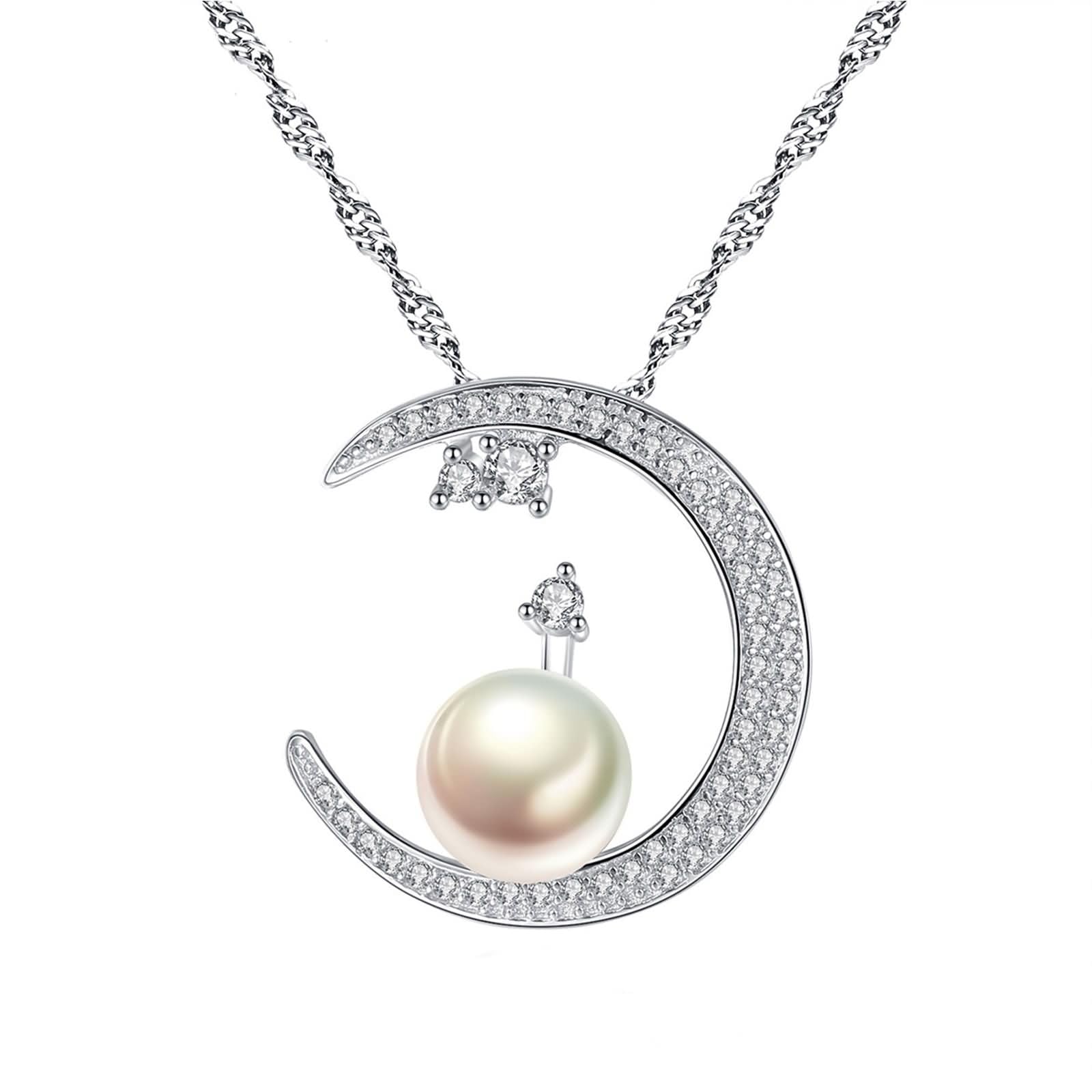 Ciondoli Collane Argento Donna,Ciondoli Collana Argento Sterling 925 Luna con Perla Zirconia Cubica Catene Collana Argento