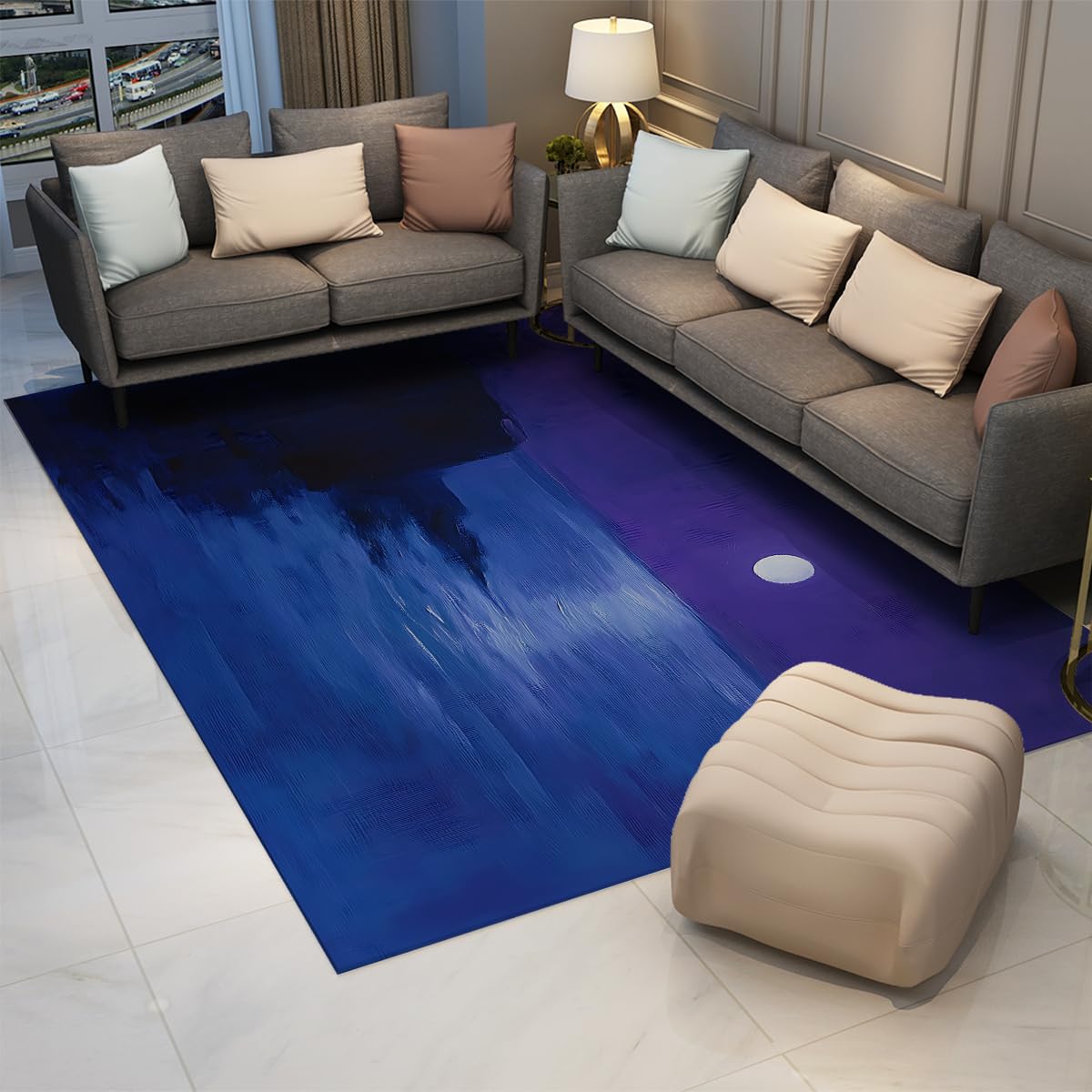 Dywan z motywem księżyca o wymiarach 160 x 230 cm – minimalistyczna przybrzeżna atmosfera maty podłogowe pokój do nauki medytacja przestrzeń niebieski i fioletowy dywany z niskim runem