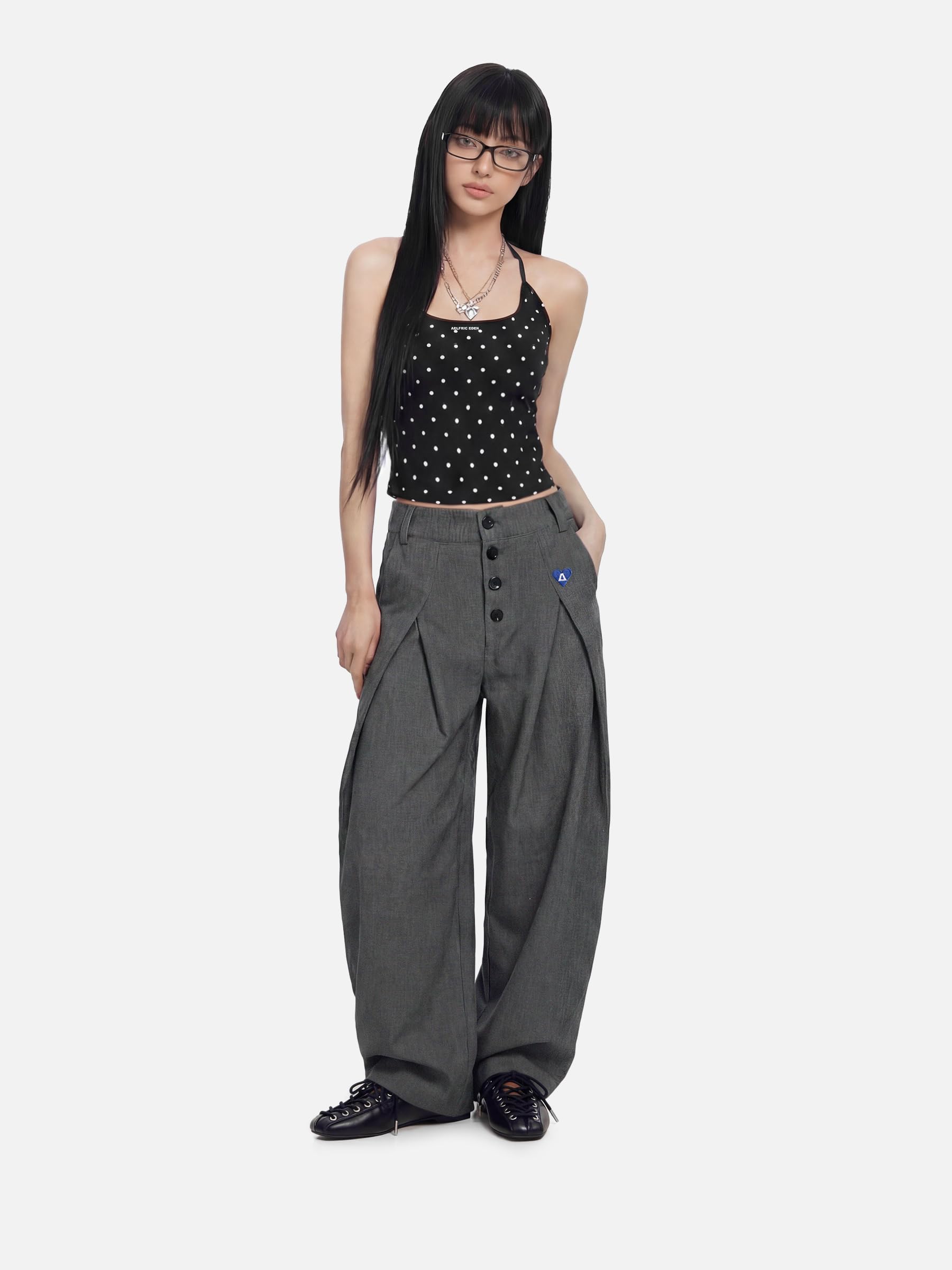 Aelfric Eden Canotta da donna a pois Y2K, top sexy con schiena scoperta, con spalline strette, stile vintage