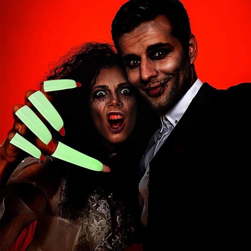 Miniatura 8 de 50 dedos de bruja de Halloween, cubierta de uñas de bruja aterradora que brilla en la oscuridad, para accesorios de Halloween, suministros de cosplay