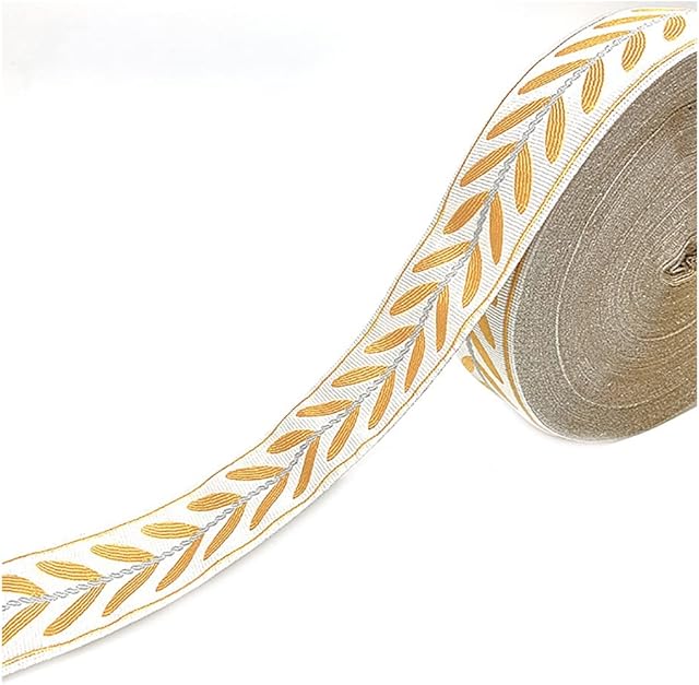 Ebrima 5.4 Yards Jacquard Embroidery Trim Leaves Gimp Braid Trim, Ribbon Trim for Sewing Crafting, Curtain Decor, Tablecloth Decor, DIY Clothing/Accessories (Yellow)
