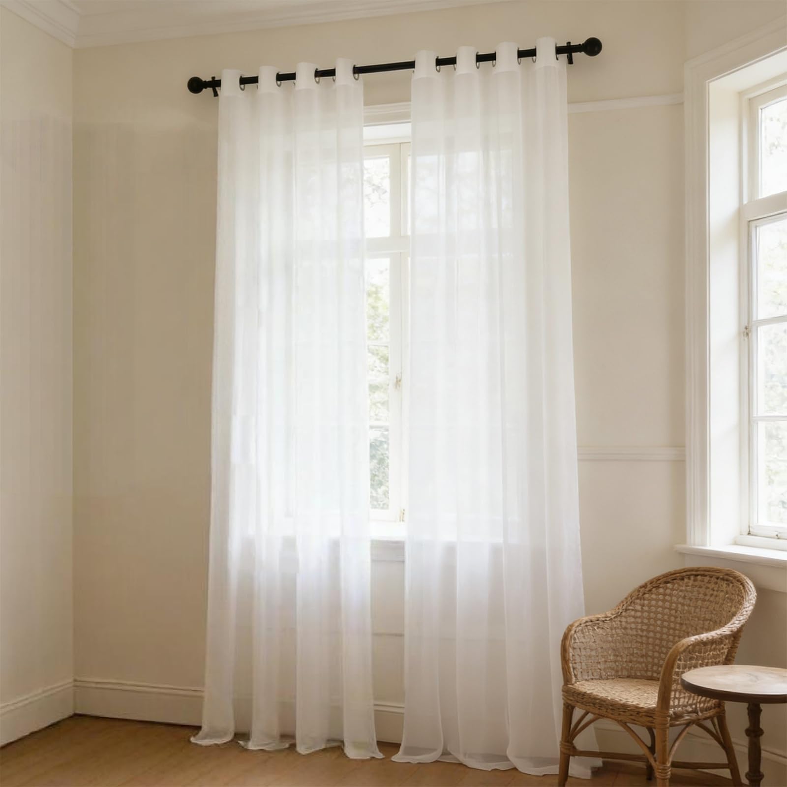 Rideaux voilage 270 x 250 cm blanc semi-transparent pour salon et chambre
