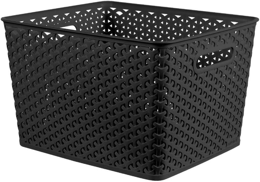 Large Green Decorative Storage Basket, Multipurpose Woven Style Organizer Bin for Shelves, Closets, Bedroom, Living Room, Home Decor (Black)