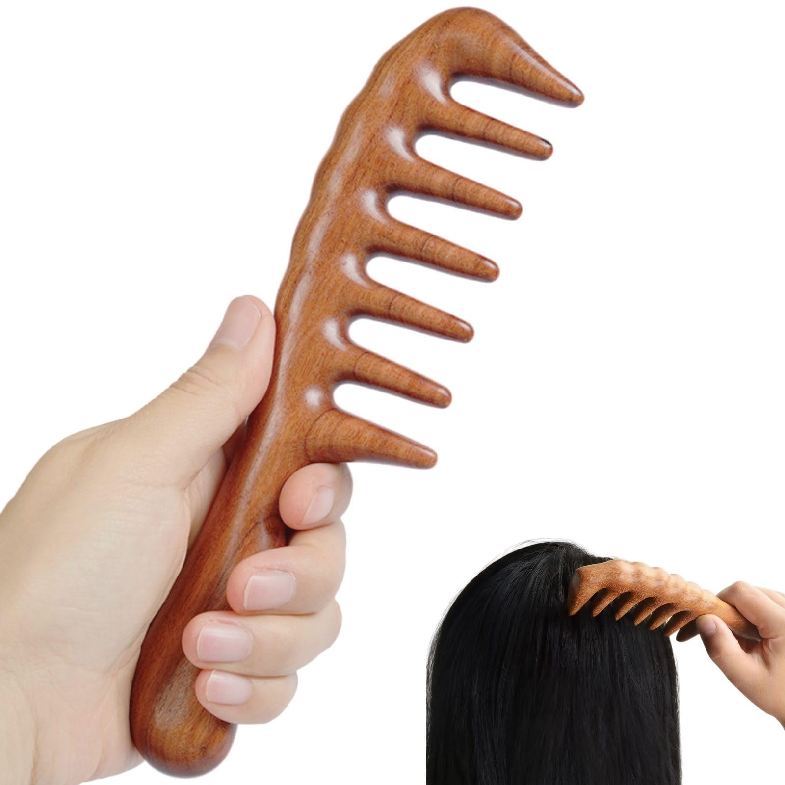 Large Size Wide Tooth Sandalwood Massage Comb Wood Scalp Massager