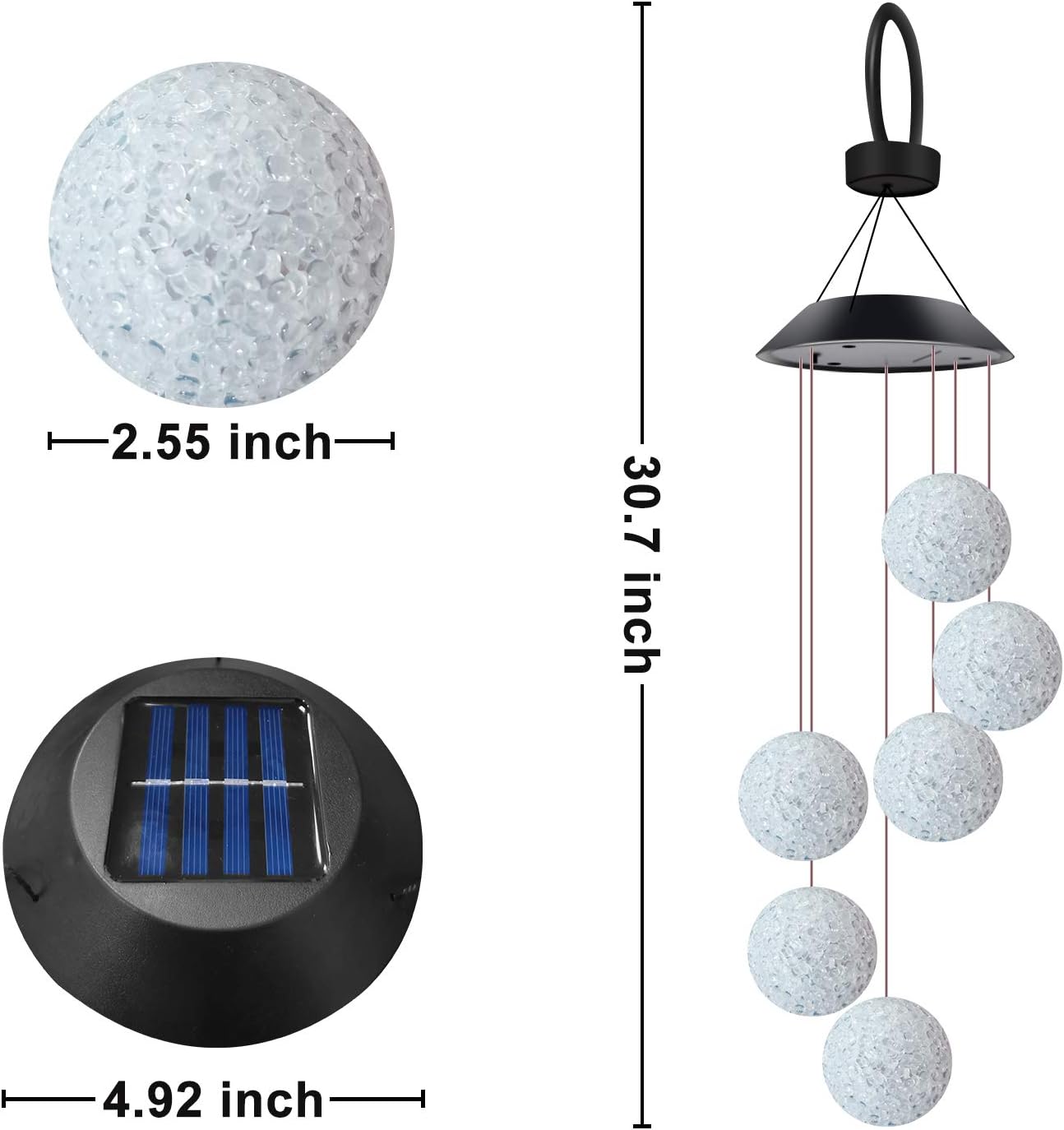 ERYTLLY Solar String Lights, Color Changing LED Mobile Hummingbird Wind Chimes, Waterproof Outdoor Solar Lights for Home Yard Patio Garden (Ball)