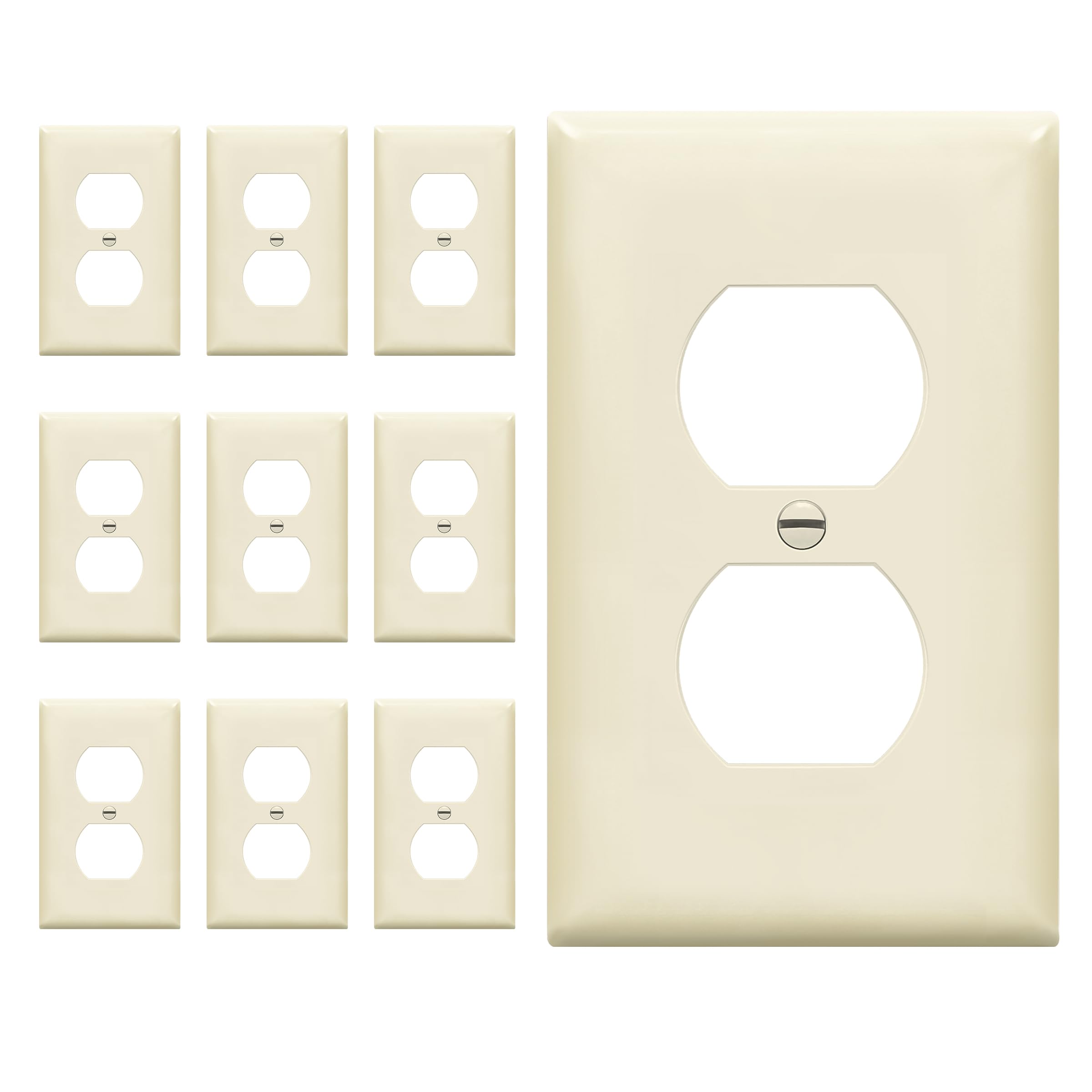 Enerlites 8821-W 1-Gang Duplex Outlet Wall Plate, Standard Size, Unbreakable Polycarbonate, Light Almond - 10 Pack
