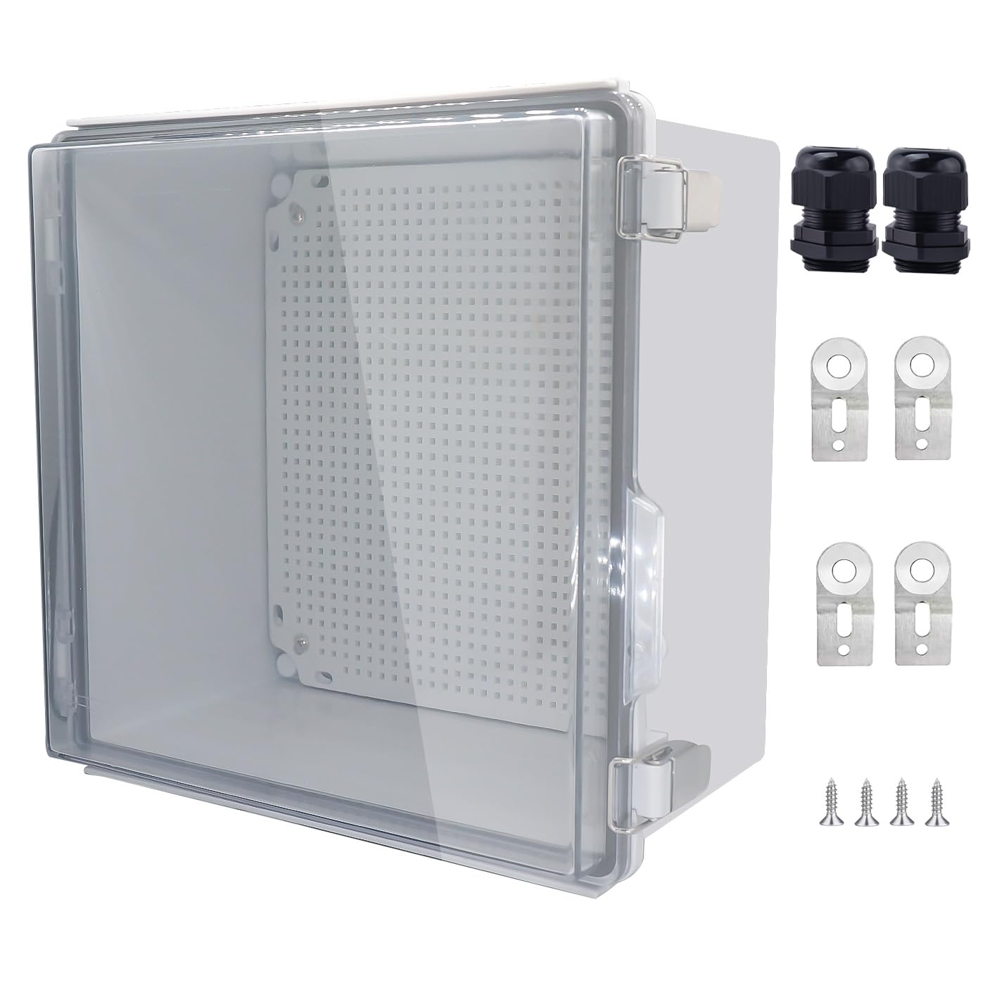 IP67 Waterproof Junction Box, ABS Plastic Electrical Enclosure with Stainless Steel Latch, Hinged Cover Electric Box with Mounting Plate, Wall Brackets & Cable Glands 280x190x130mm — Amazon image 17